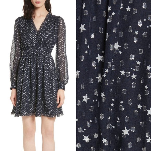 Kate Spade Night Sky Dot Ruffle Fit & Flare Dress - Picture 2 of 10